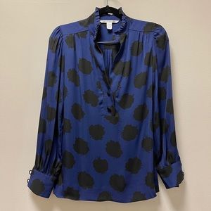 Black & Deep Blue Patterned Silk Blouse
